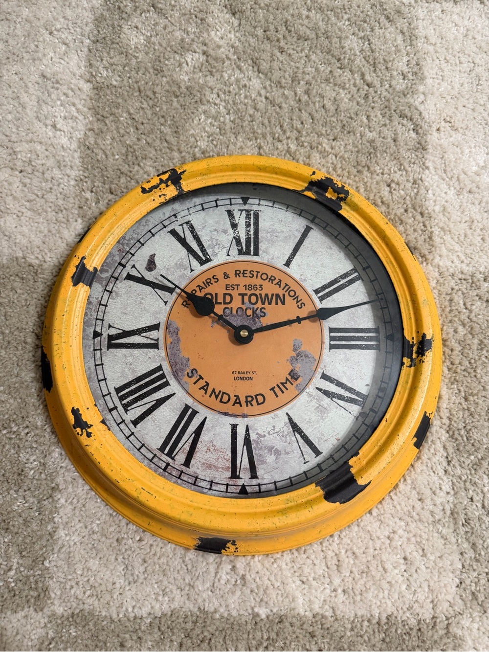Vintage Style Distressed Yellow Wall Clock Farmhouse Decor
